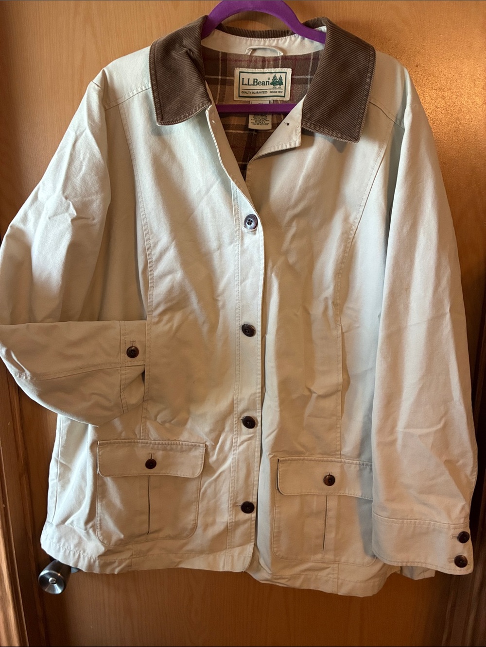 L.L. Bean Cream Utility Jacket with Brown Corduroy Collar cottage core